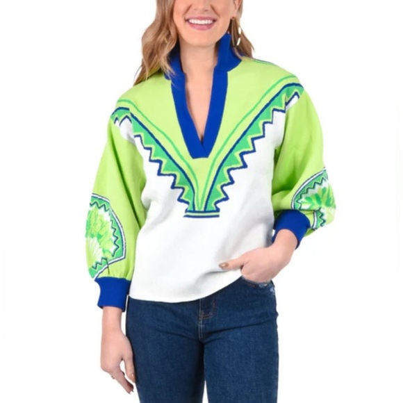 Emily McCarthy Sweater Women’s Small Lolli Sweater in Deco Palm Lime Green - Picture 1 of 9